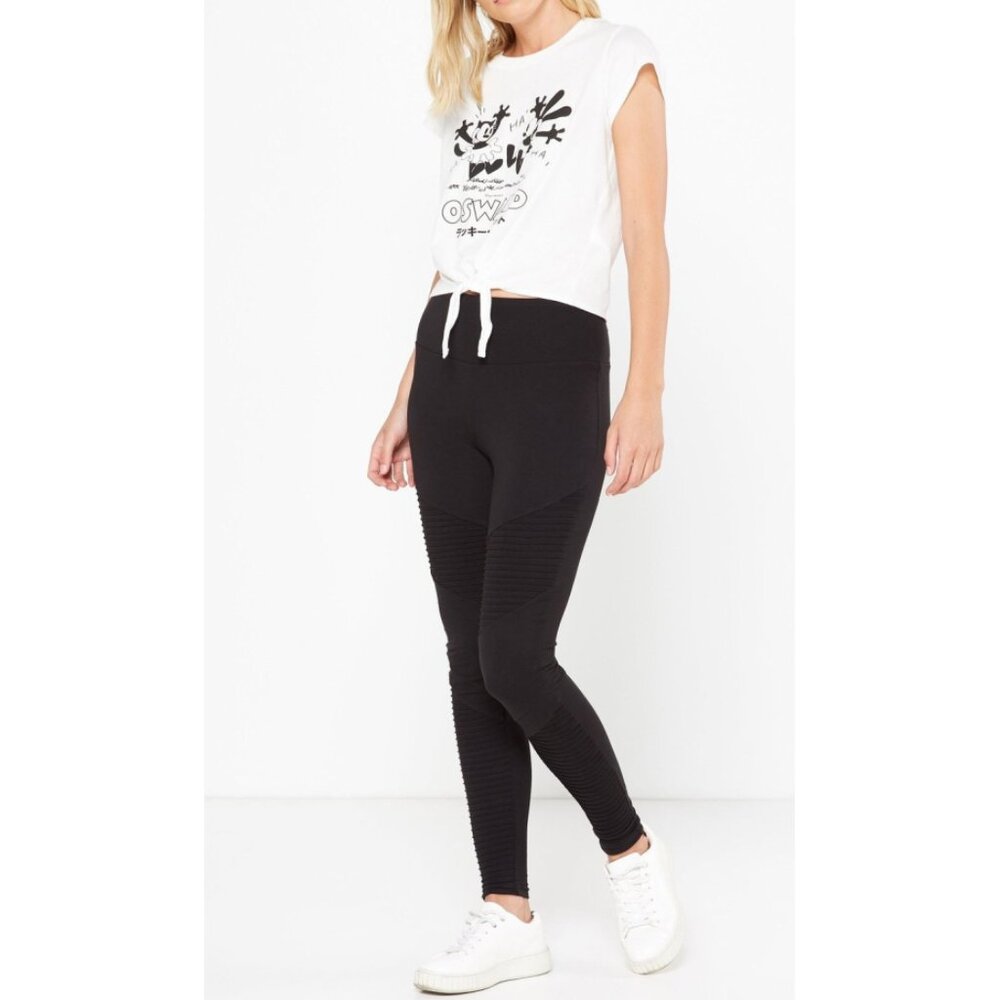 Cotton On Tranquil Moto Leggings Black Suede Velour Stretchy Edgy Tights Skinny